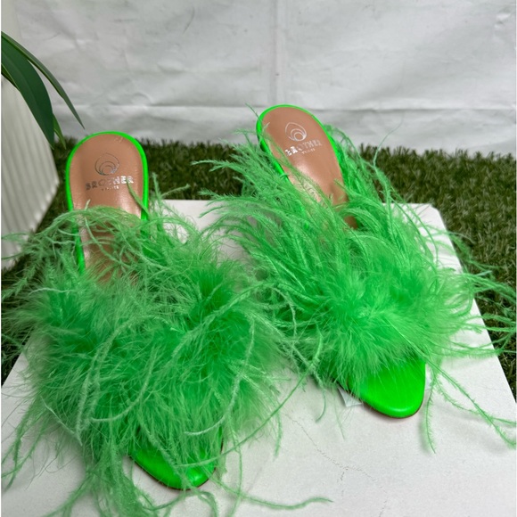 Brother Vellies Green Palms Feather Mules size 6 women - Picture 12 of 12